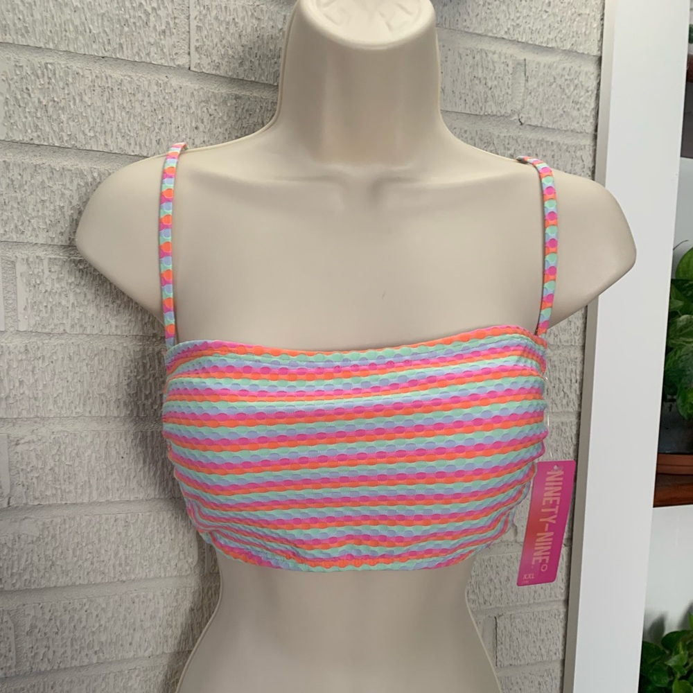 Ninety-Nine Degrees° Junior's Square Bikini Top Bandeau XXL Multi Cosmo Stripe